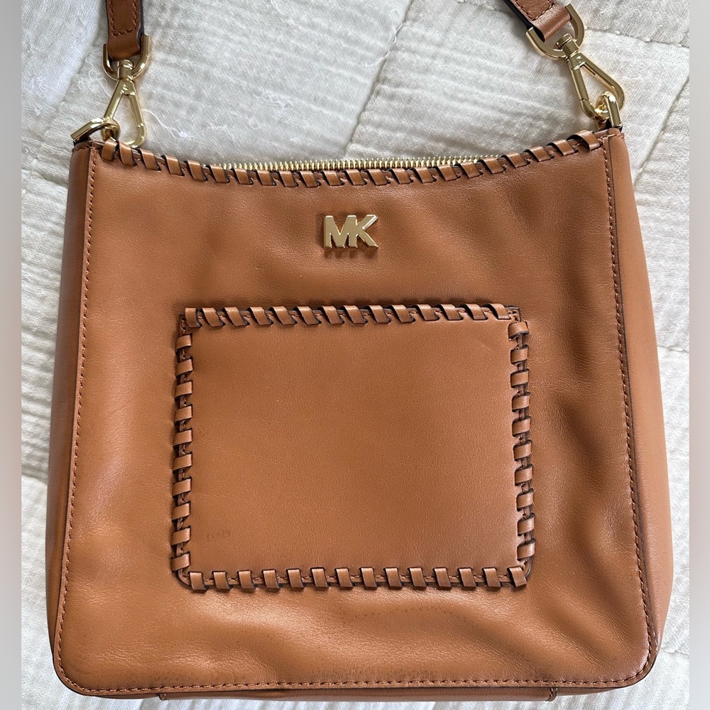 Michael Kors Brown Leather Shoulder Bag with Gold Accents